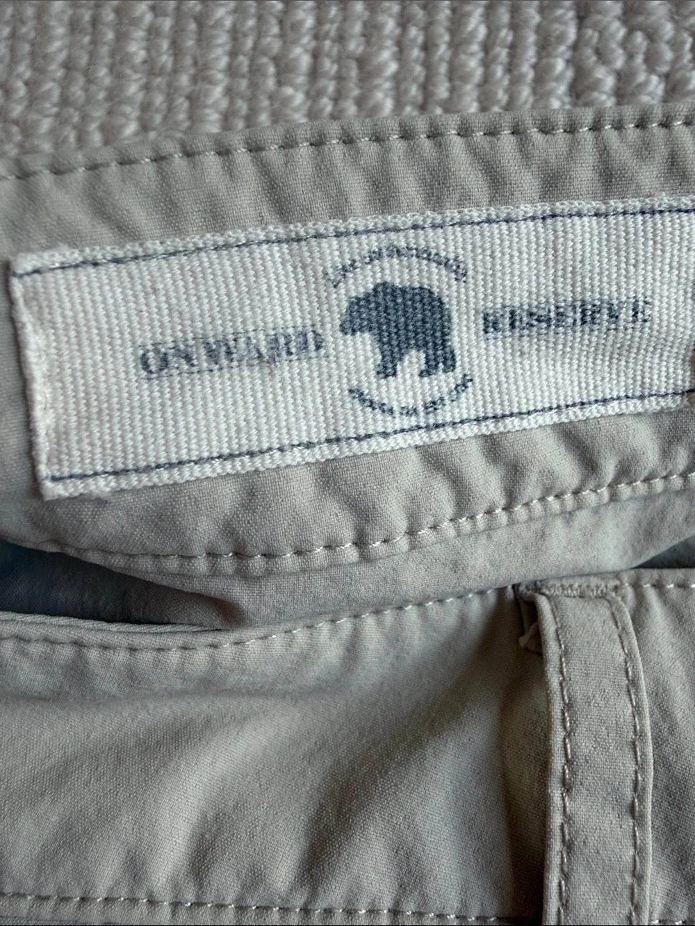 Onward Reserve Men's Flat-Front Performance Shorts in Light Tan.  Size 36.